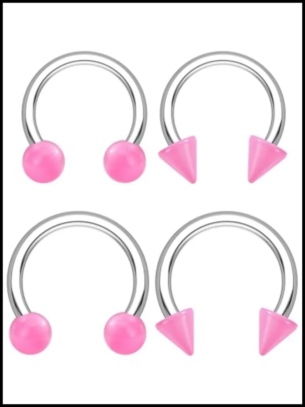 16G Titanium Horseshoe Septum Ring Set - 4PC Internally Threaded Cartilage